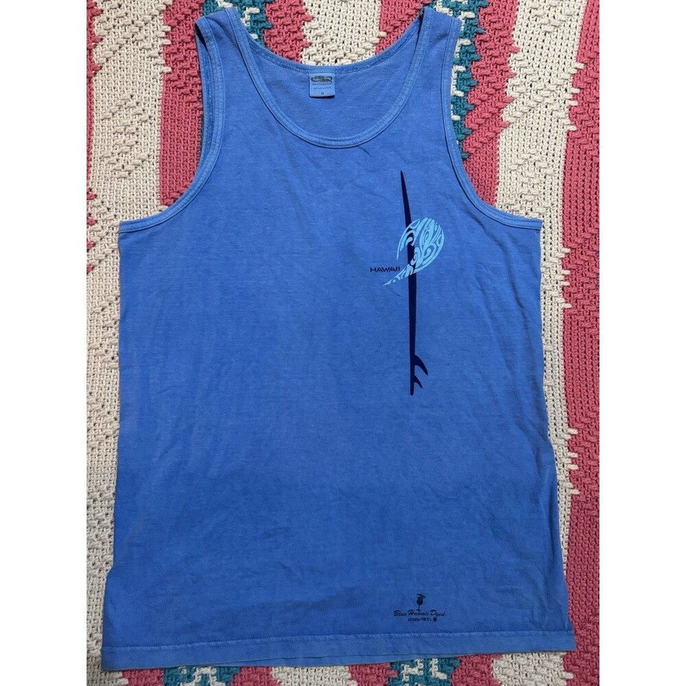 vintage crazy shirts hawaii tribal surf blue tank top mens size medium